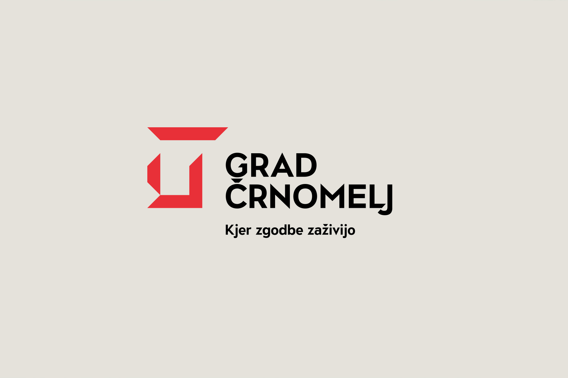 Logotip Grad Črnomelj s sloganim »Kjer zgodbe zaživijo«.