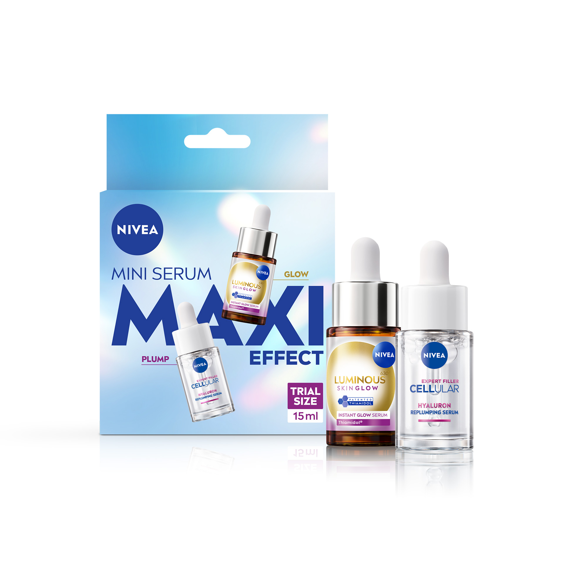 Duo-pack packaging for the mini NIVEA serums.