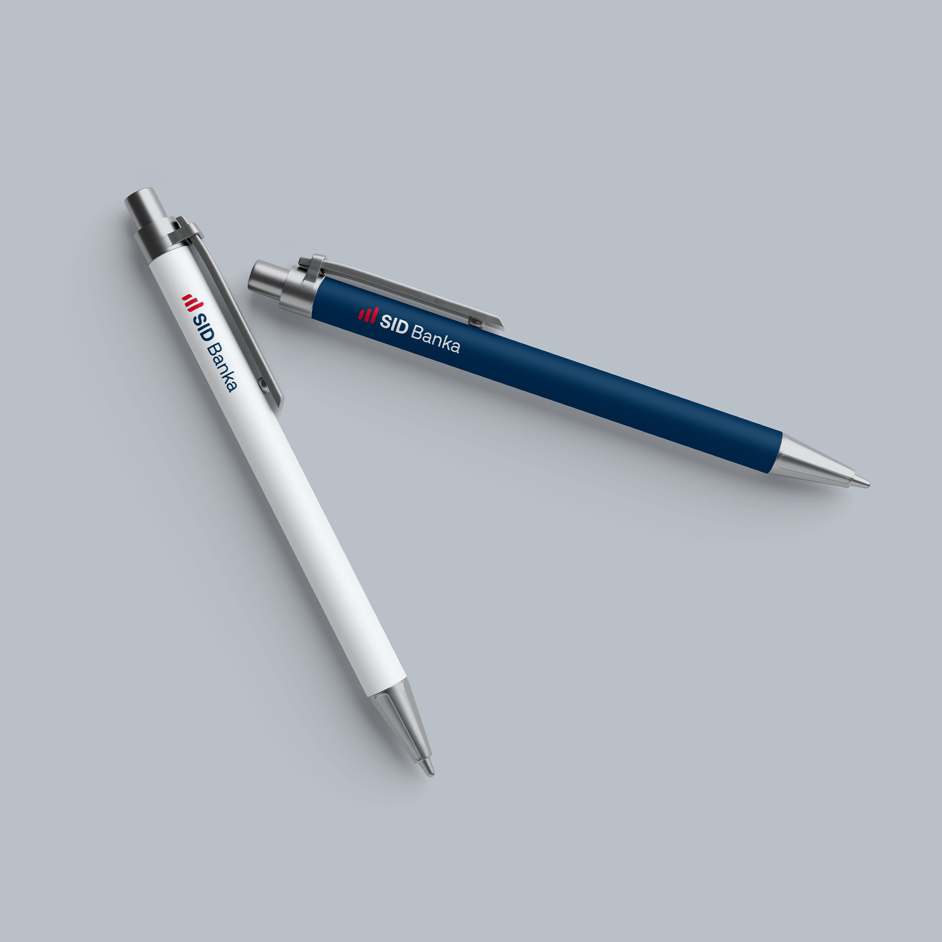 SID Bank logo on a blue and white pen