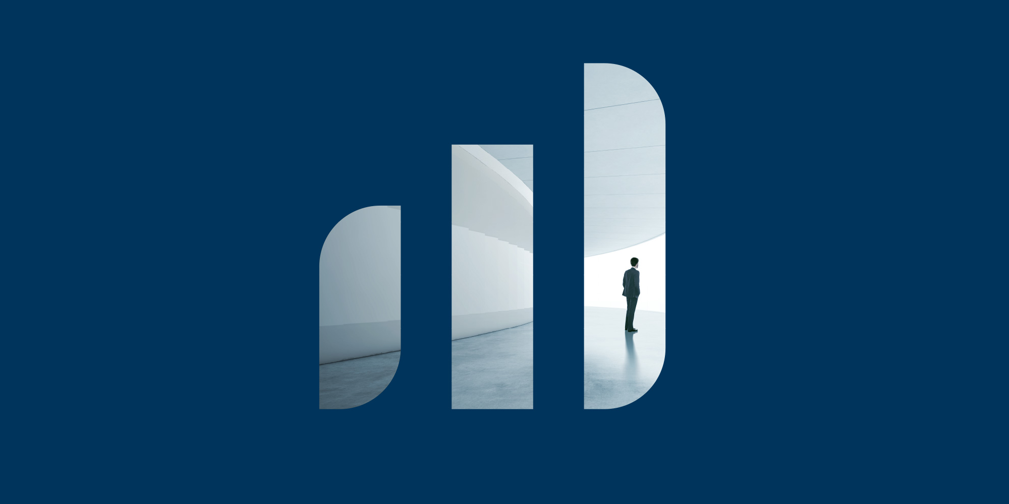 SID Bank – logo cut-out with a male figure in an interior space